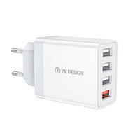 Сетевое зарядное устройство WK WP-U125 Smart Charge QC3.0/18W EU 4 USB 33W Белый