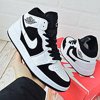 Nike Air Jordan 1 Retro, білі з чорним, ТОП, шкіра кроссовки найк аир джордан кросовки