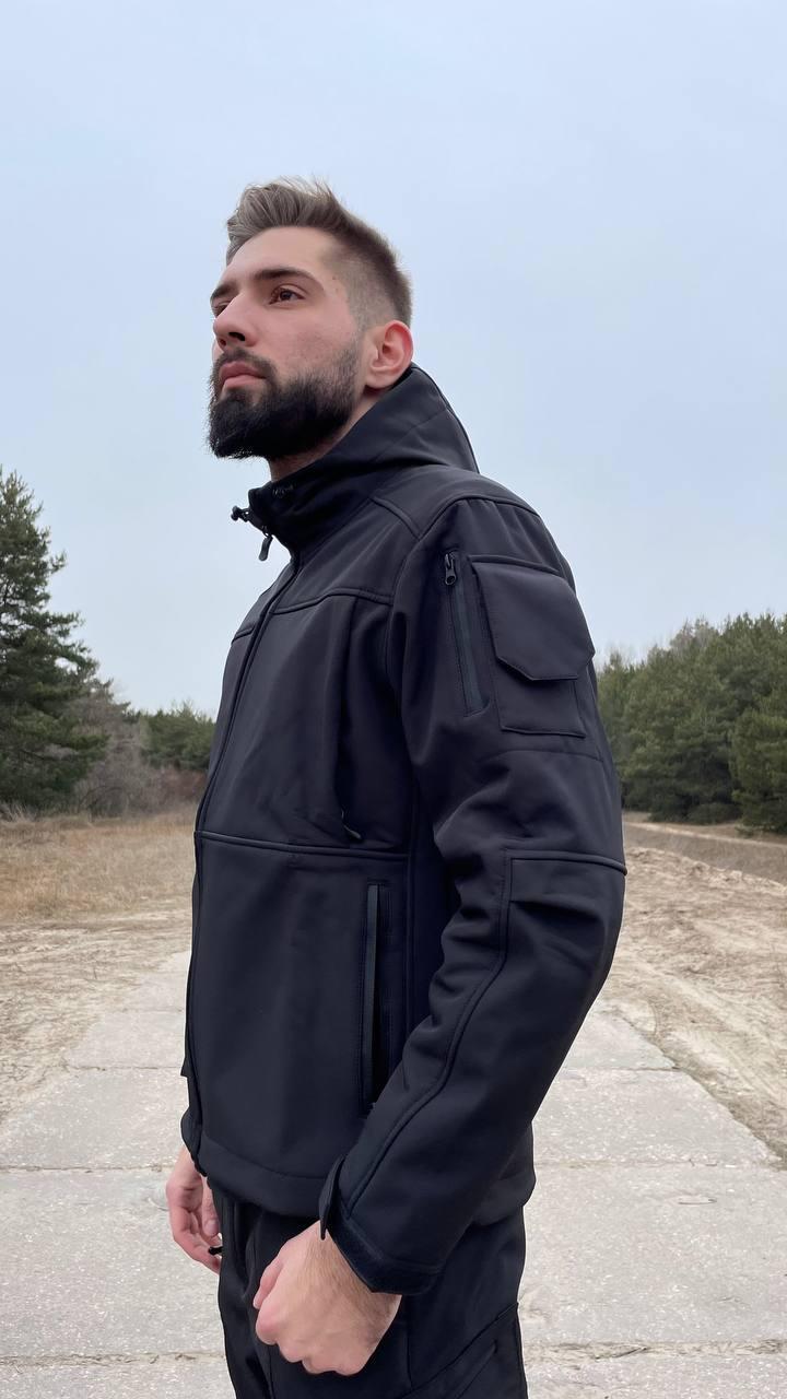 Тактична демісезонна куртка SoftShell мікрофліс чорна