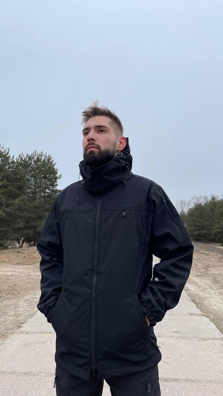 Тактична демісезонна куртка SoftShell мікрофліс чорна, фото 1