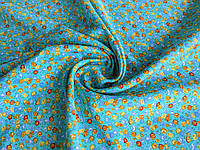 Ткань Штапель Бельмондо мелкие розочки, бирюзовый