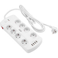 Сетевой фильтр питания 2E 8XSchuko, 3G*1.5мм, 4*USB-A, 3м, white (2E-SP815M3USBWH) h