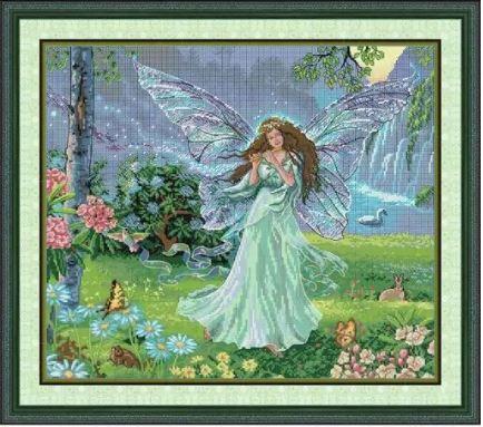 Набір для вишивання за нанесеною на канву схемою "Butterfly Fairy In Blue". AIDA 14CT printed , 49*43см