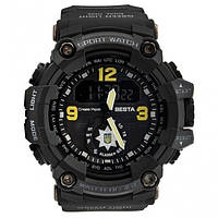 Мужские наручные часы Besta Police (Черные), часы мужские с датой, с секундомером, армейские водостойкие