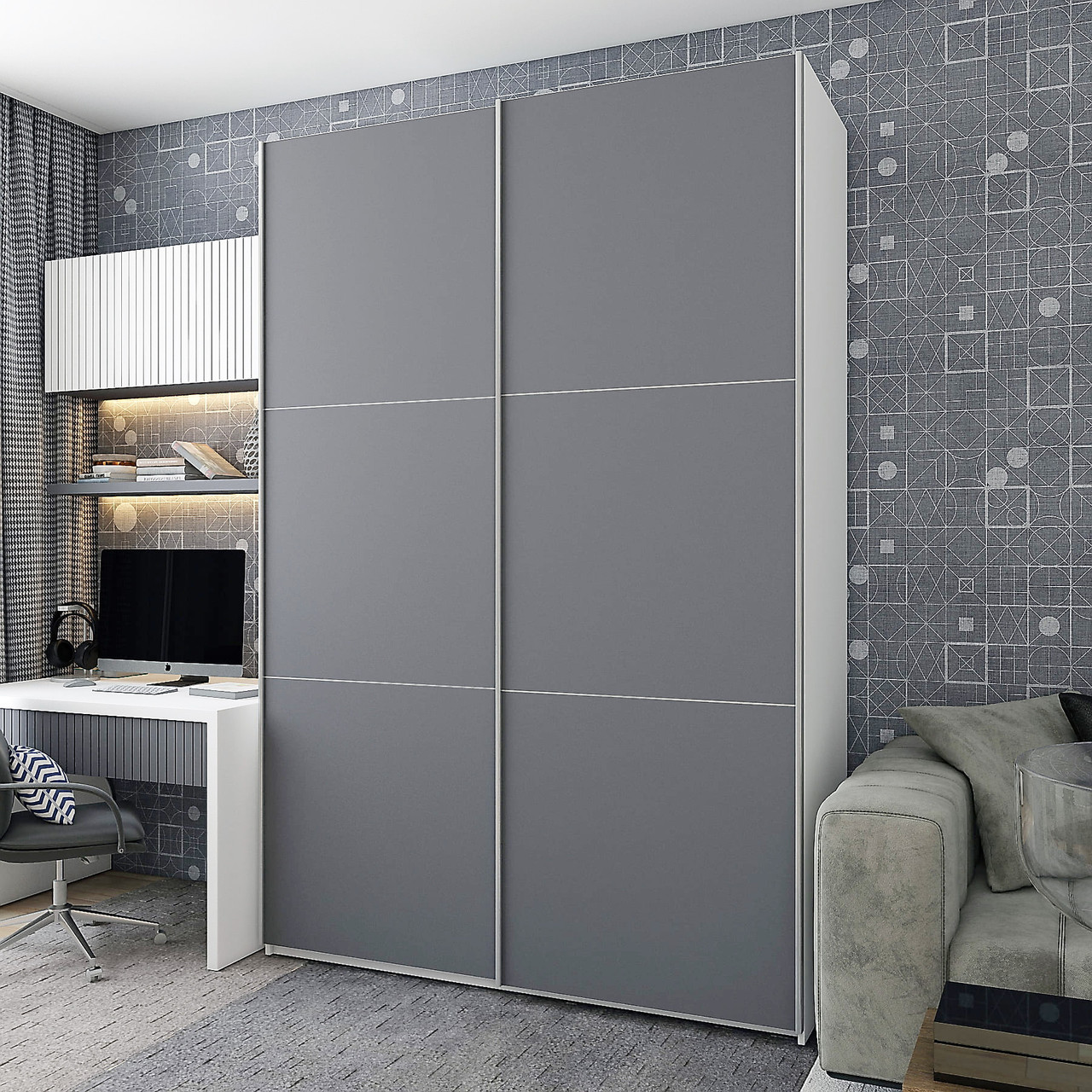 Шафа-купе "G-Caiser" 180х60х240 см. 2 ДСП/3 частини, Білий/Графіт, фото 1