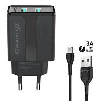 Зарядний пристрій Grand-X CH-15UMB (5V/2,1A + DC cable 2,4А USB -> Micro USB 1m) Black (CH-15UMB) p