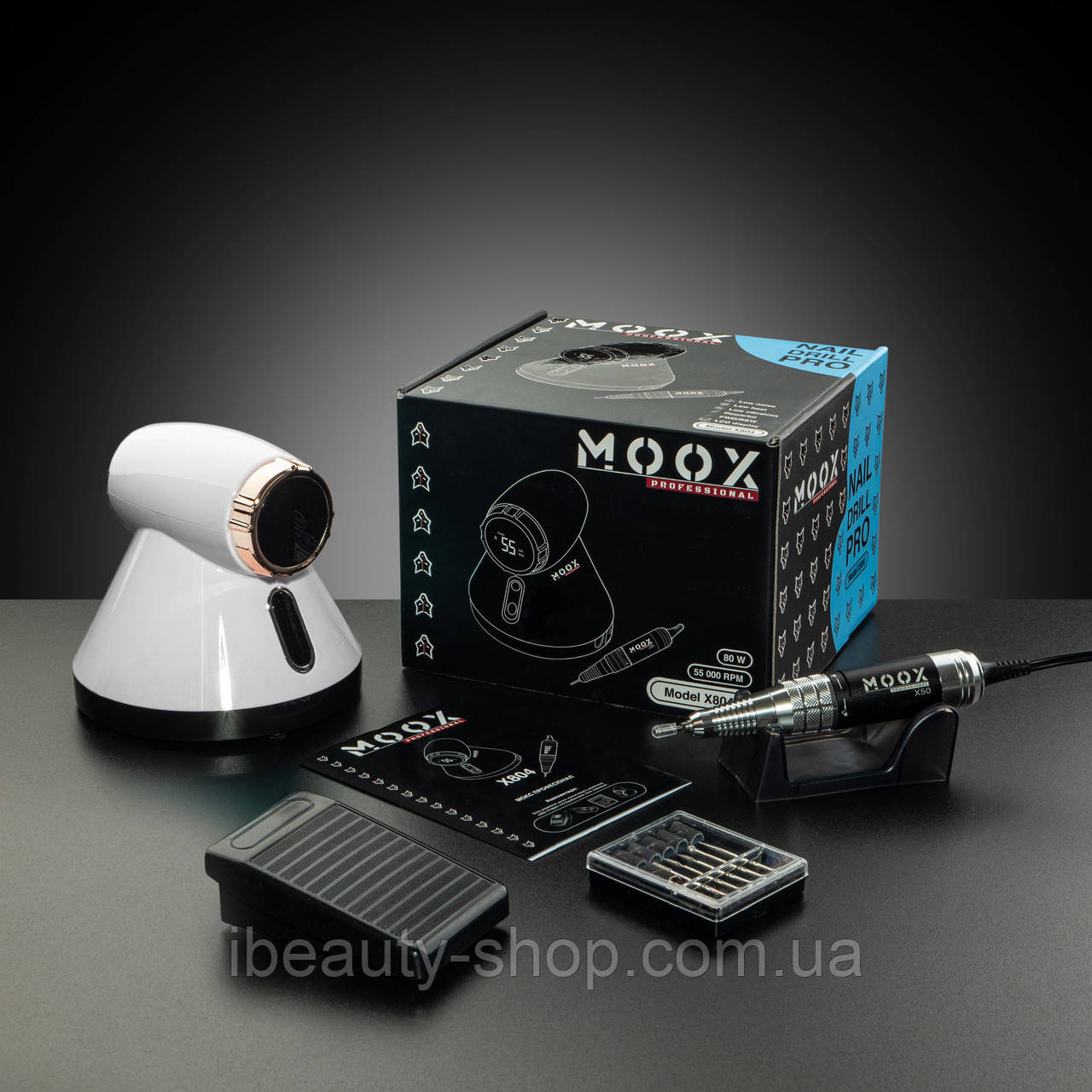 Фрезер для манікюру та педикюру Moox X804 (80 Вт, 55000 об/хв) з дисплеєм, фото 1