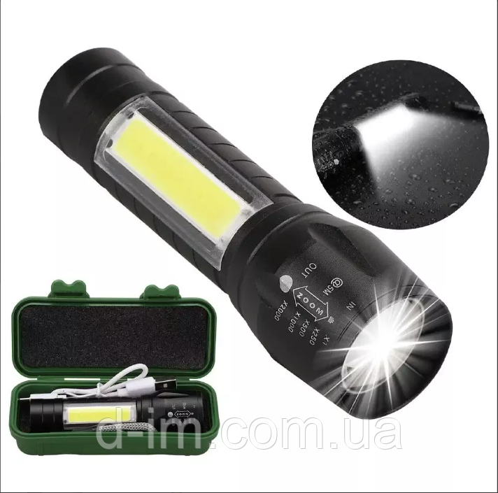 Ліхтар ручний акумуляторний світлодіодний Bailong BL-511 COB usb micro charg/ Чорний BR000062