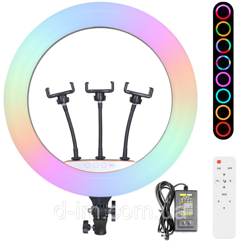Кільцева LED лампа RGB Ring Fill Light 45 сантиметрів сенсорне керування + пульт та 3 тримачі для телефону