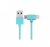 Кабель Combo 2-in-1 Axe Lightning/microUSB 1м blue WK 304703 h