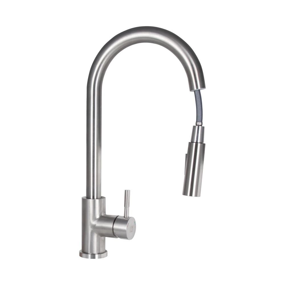 Змішувач з лейкою для кухні (k35) Nickel Lidz Aria 015FL2 нержавійка, фото 1