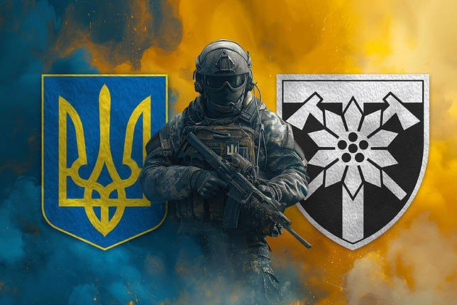 Прапор 128 ОГШБр Закарпатської ЗСУ Воїн з гербом України та підрозділу, фото 1