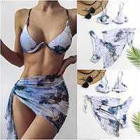Жіночий купальний костюм, комплект бікіні з спідницею, що прикриває, парео