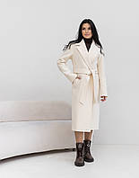 Жіноче демісезонне світле довге однобортне пальто з вовняної тканини