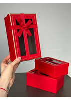 Набор подарочных коробок 3в1 с прозрачной крышкой красный
