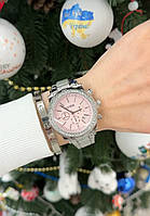 Жіночий модний годинник на руку срібний із рожевим циферблатом