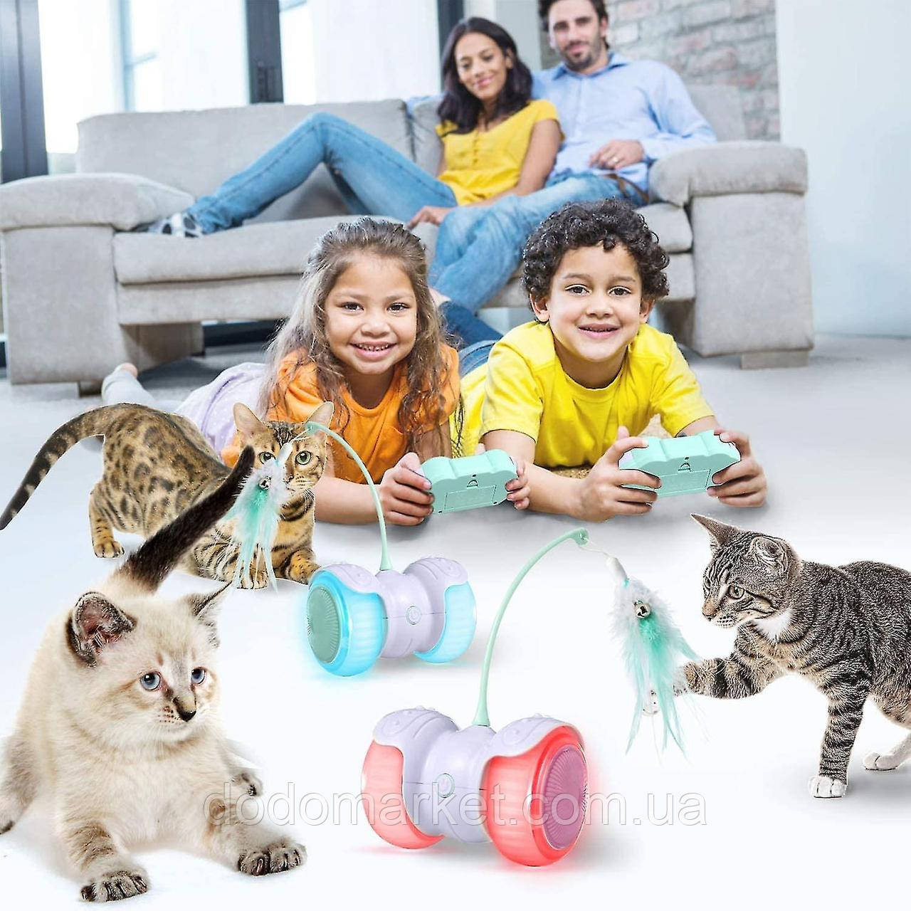 Інтерактивна іграшка для кішок із дистанційним керуванням, з натуральним пташиним пір'ям, фото 1