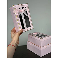 Набор подарочных коробок 3в1 с прозрачной крышкой розовый