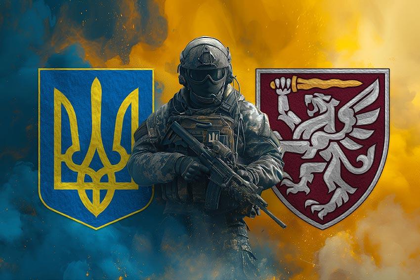 Прапор 80 ОДШБр ДШВ ЗСУ Воїн з гербом України та підрозділу