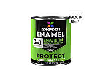 Эмаль-грунт акриловая KOMPOZIT "3 в 1 PROTECT" для металла и оцинковки RAL9016 - белая 0,25кг