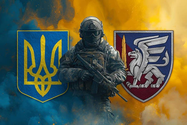 Прапор 81 ОАеМБр ДШВ ЗСУ Воїн з гербом України та підрозділу, фото 1