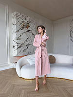 Мягкий женский халат персикового цвета с поясом ткань трикотажный хлопковый велюр халат в подарочной упаковке