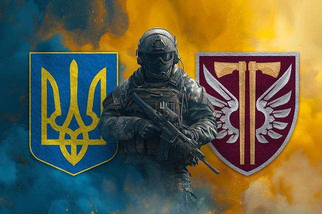 Прапор 77 ОАеМБр ДШВ ЗСУ Воїн з гербом України та підрозділу, фото 1