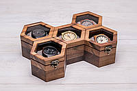 Именная шкатулка органайзер для наручных часов Коробочка с логотипом на подарок Без гравировки, Стеклянная крышка