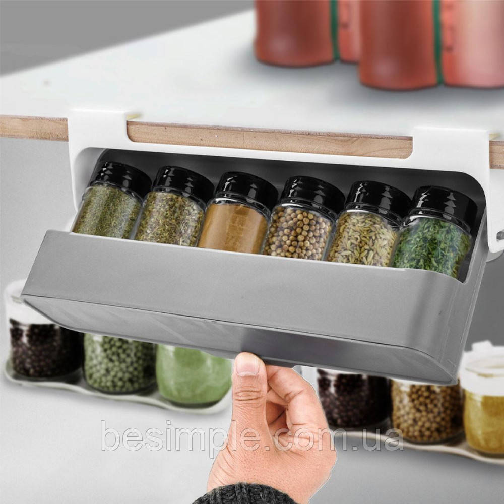 Підвісний органайзер для спецій з 6 баночками SPICE RACK / Полиця для приправ / Набір баночок для спецій