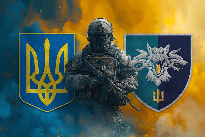 Прапор 38 ОБрМП ВМС України (лого 2) Воїн з гербом України та підрозділу
