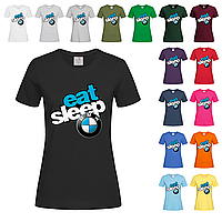 Черная женская футболка Eat sleep BMW (15-1-4)