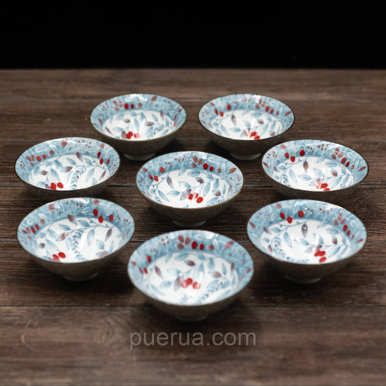 Набір піал "Гілки дерева вишні" (блакитна) 80 мл 8 шт, фото 1