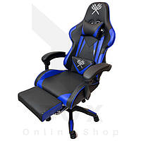 Игровое компьютерное кресло Malatec (Черное с синим) - Геймерское кресло c подставкой для ног Malatec DL