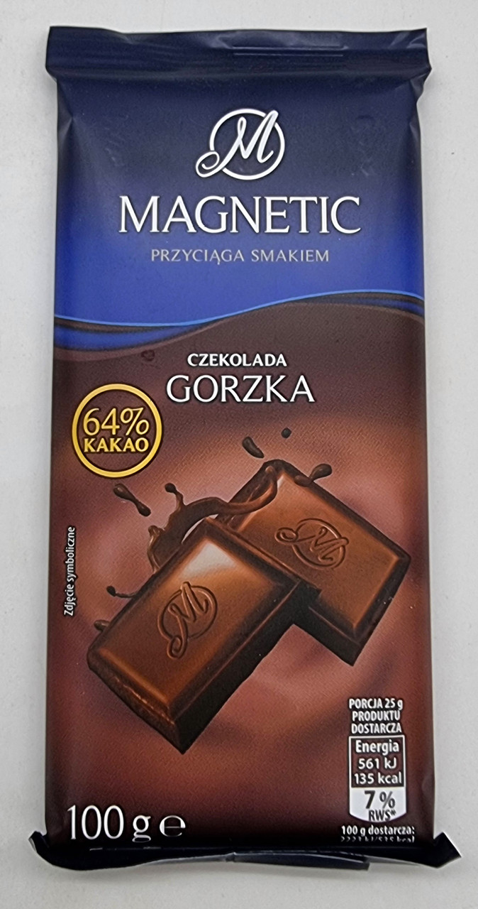 Чорний гіркий шоколад Magnetic 64% какао 100 г Польща