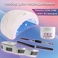 Стартовый набор для маникюра, набор с лампой для маникюра Sun One 48Вт, набор для наращивания ногтей гелем