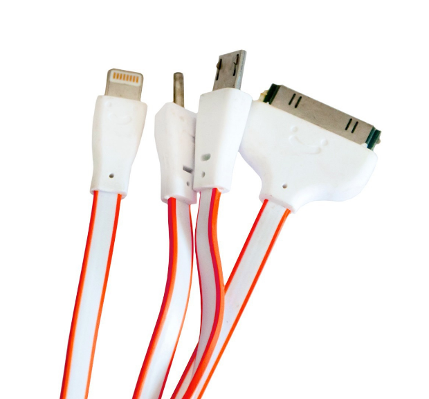 Кабель для зарядки телефона 4 в 1 MicroUSB/ Lightning/ Iphone 3/ NOKIA (2мм) / Оранжевый - фото 1 - id-p2102475650