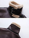 Дублянка жіноча коричнева з бежевим хутром тедді-барашок авіатор, фото 9