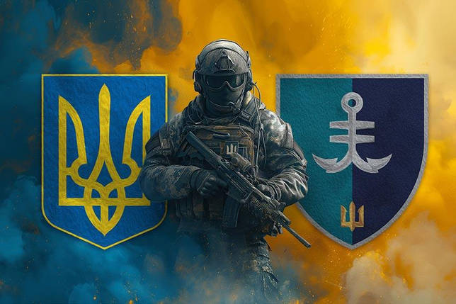 Прапор 35 ОБрМП імені Михайла Остроградського ВМС ЗСУ (лого 2) Воїн з гербом України та підрозділу, фото 1