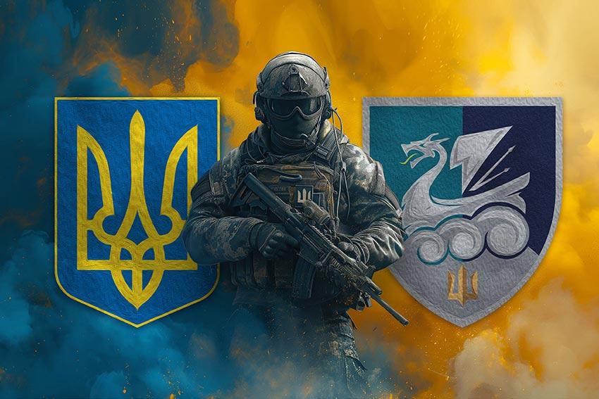Прапор 36 ОБрМП імені Михайла Білинського ВМС ЗСУ (лого 4) Воїн з гербом України та підрозділу
