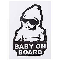 Наклейка "Baby on board" (155х126мм) белый на черном фоне на проз. пленке ((10))