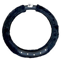 Чохол на кермо хутряний + шкірозамінник чорний зі стразами лебідь 38 см