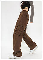 Модні штани Карго мокко широкі з кишенями для дівчинки підлітка дитячі