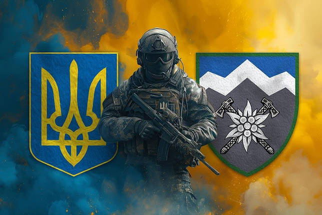 Прапор 10 ОГШБр «Едельвейс» ЗСУ Воїн з гербом України та підрозділу, фото 1
