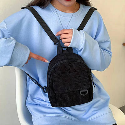 Чорний красивий молодіжний вельветовий оригінальний рюкзак. Жіночі рюкзаки.Рюкзак для дівчинки.