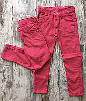 Брюки подростковые коттоновые под ремень мелкая вышивка для девочки 8-12 лет,цвет красный