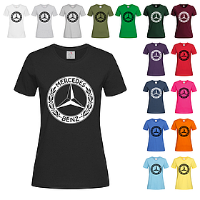 Чорна жіноча футболка Прикольна Mercedes Benz (15-2-3)