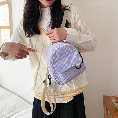 Бежевий красивий молодіжний вельветовий оригінальний рюкзак. Жіночі рюкзаки.Рюкзак для дівчинки.
