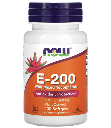 Вітамін Е NOW E-200 134 mg 100 softgels, фото 1