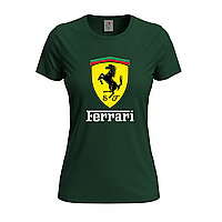 Темно-зеленая женская футболка Ferrari logo (15-3-1-темно-зелений)