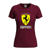 Бордовая женская футболка Ferrari logo (15-3-1-бордовий)